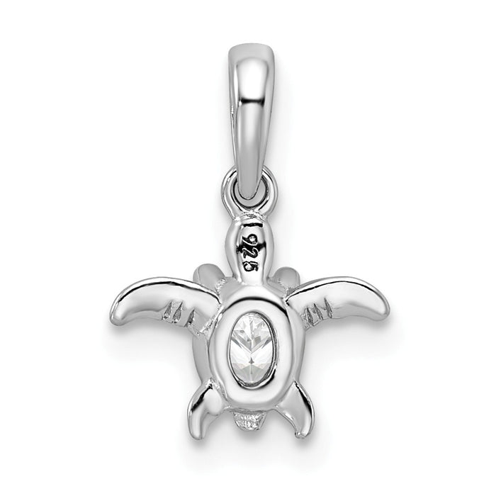 Million Charms 925 Sterling Silver Rhodium-plated Plated (Cubic Zirconia) CZ Turtle Pendant