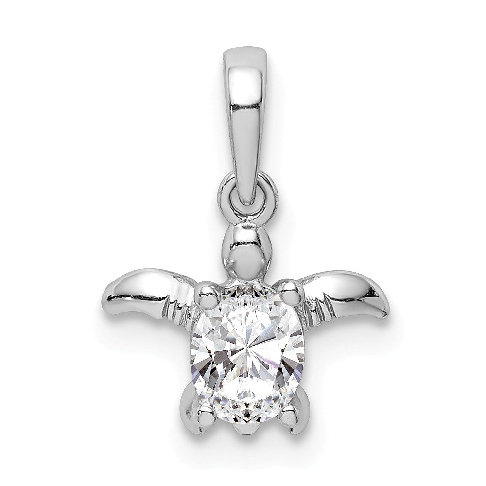 Million Charms 925 Sterling Silver Rhodium-plated Plated (Cubic Zirconia) CZ Turtle Pendant