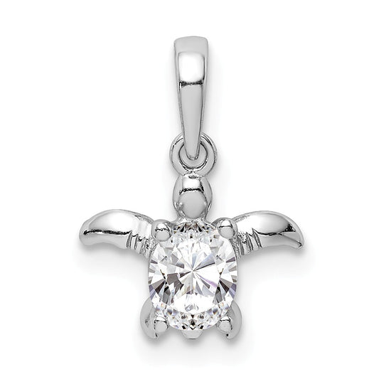 Million Charms 925 Sterling Silver Rhodium-plated Plated (Cubic Zirconia) CZ Turtle Pendant