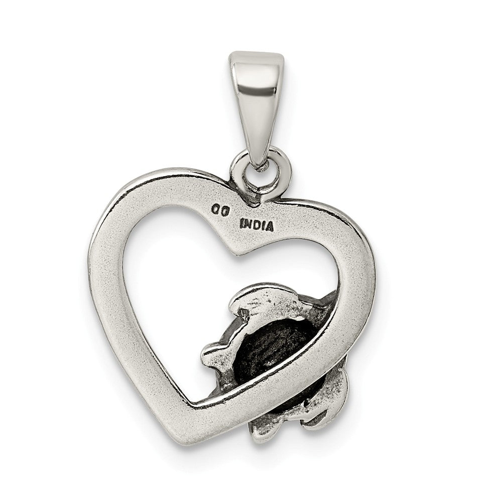 Million Charms 925 Sterling Silver Antiqued Heart, Turtle Pendant