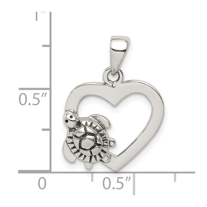 Million Charms 925 Sterling Silver Antiqued Heart, Turtle Pendant