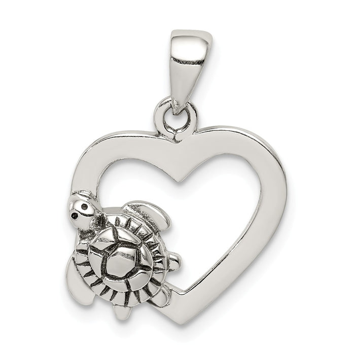 Million Charms 925 Sterling Silver Antiqued Heart, Turtle Pendant