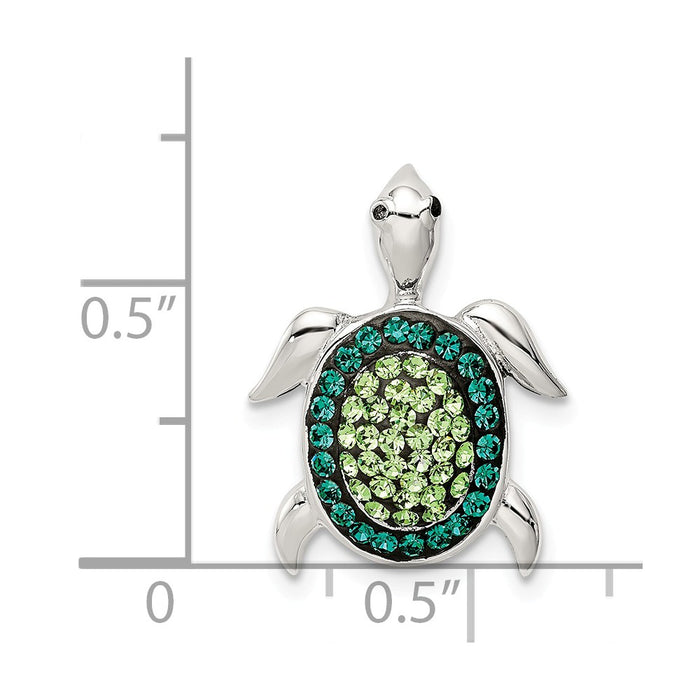 Million Charms 925 Sterling Silver Green Preciosa Crystal Turtle Pendant