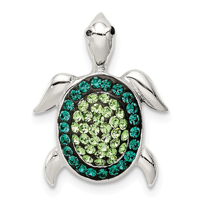 Million Charms 925 Sterling Silver Green Preciosa Crystal Turtle Pendant