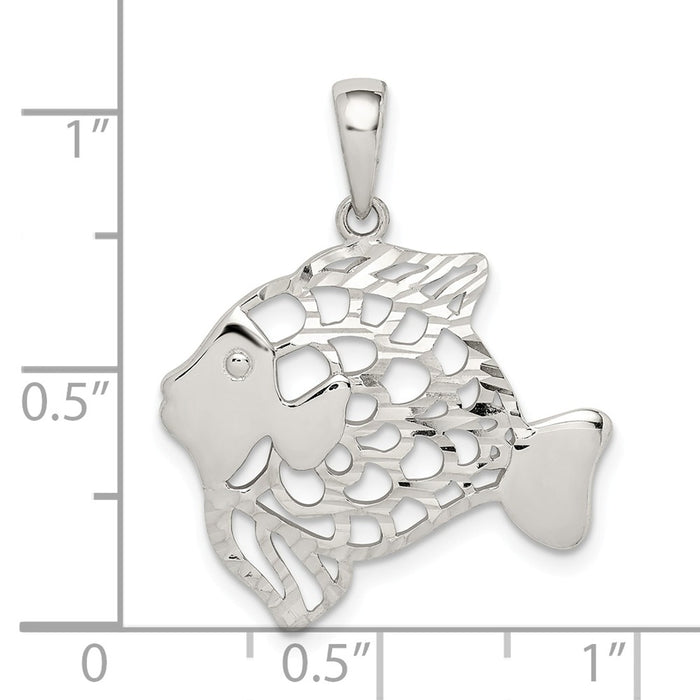 Million Charms 925 Sterling Silver Diamond-Cut Fish Pendant