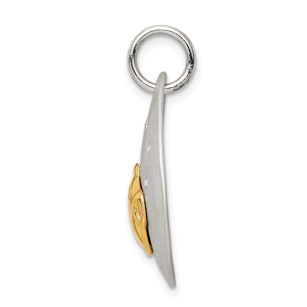 Million Charms 925 Sterling Silver Gold-Tone (Cubic Zirconia) CZ Fish Brushed Pendant