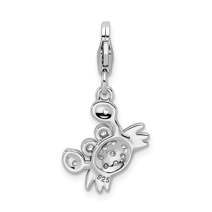 Million Charms 925 Sterling Silver Rhodium-Plated (Cubic Zirconia) CZ Crab With Lobster Clasp Charm