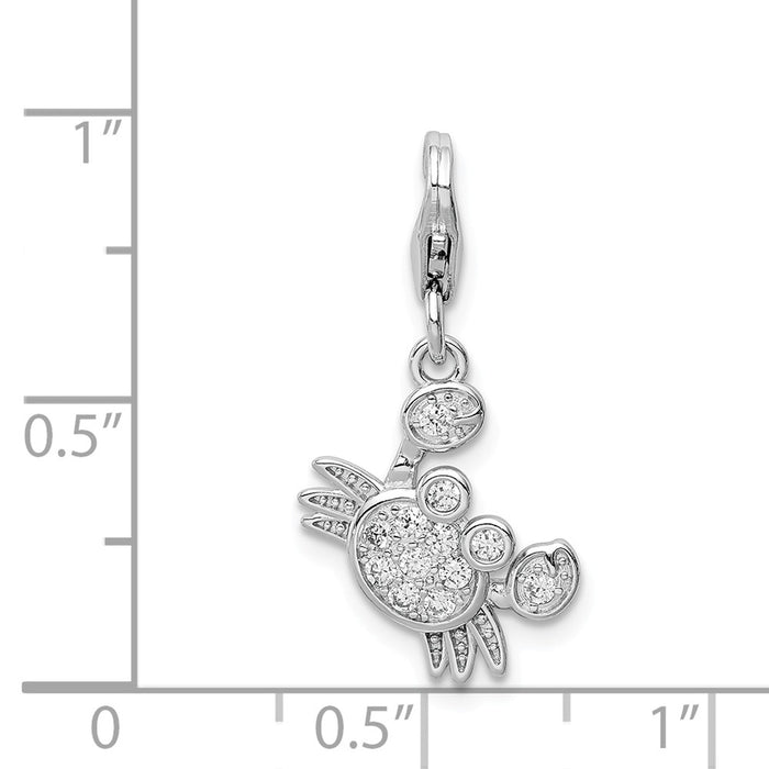 Million Charms 925 Sterling Silver Rhodium-Plated (Cubic Zirconia) CZ Crab With Lobster Clasp Charm