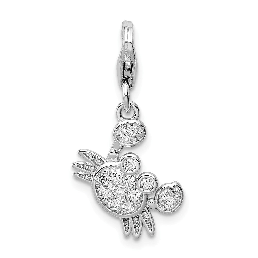 Million Charms 925 Sterling Silver Rhodium-Plated (Cubic Zirconia) CZ Crab With Lobster Clasp Charm