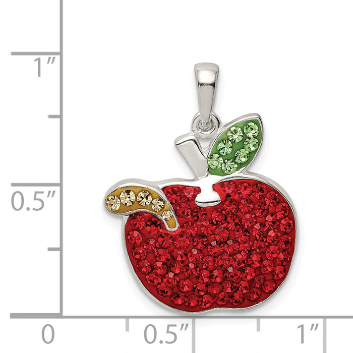 Million Charms 925 Sterling Silver Red Preciosa Crystal Apple With Worm Pendant