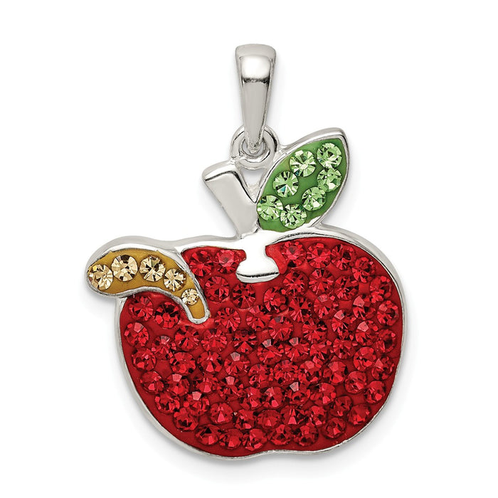 Million Charms 925 Sterling Silver Red Preciosa Crystal Apple With Worm Pendant