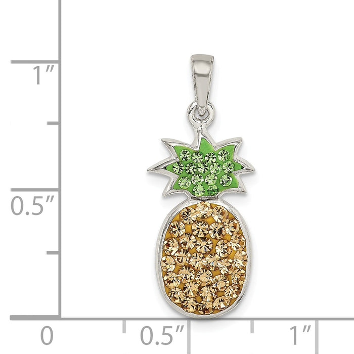 Million Charms 925 Sterling Silver Yellowith Green Preciosa Crystal Pineapple Pendant