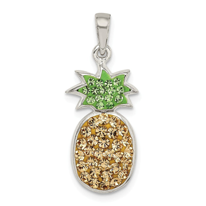 Million Charms 925 Sterling Silver Yellowith Green Preciosa Crystal Pineapple Pendant