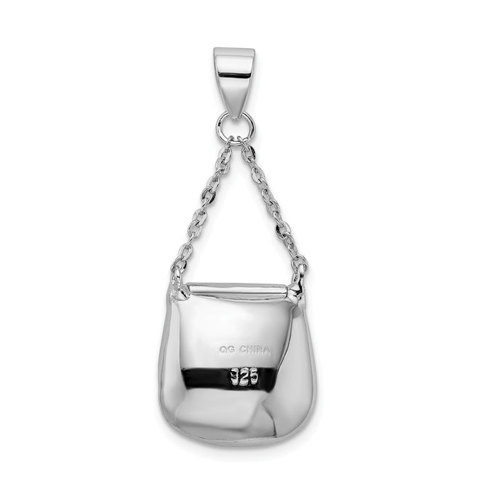 Million Charms 925 Sterling Silver Rhodium-Plated (Cubic Zirconia) CZ Handbag Pendant