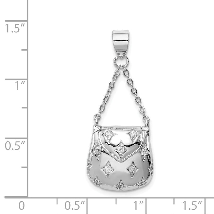 Million Charms 925 Sterling Silver Rhodium-Plated (Cubic Zirconia) CZ Handbag Pendant