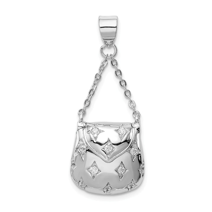 Million Charms 925 Sterling Silver Rhodium-Plated (Cubic Zirconia) CZ Handbag Pendant