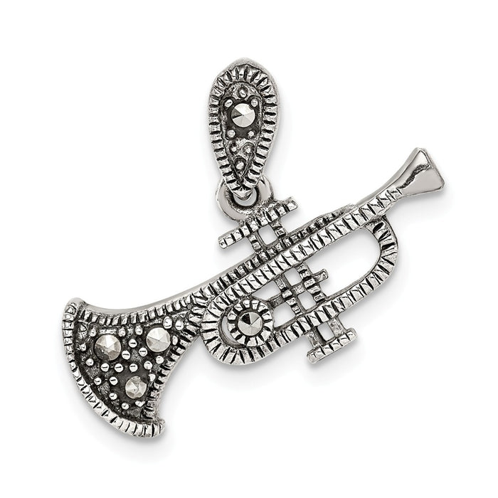 Million Charms 925 Sterling Silver Antiqued Marcasite Trumpet Pendant