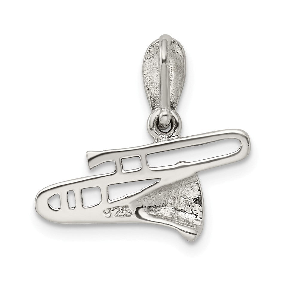 Million Charms 925 Sterling Silver Antiqued Marcasite & Black Epoxy Trombone Pendant