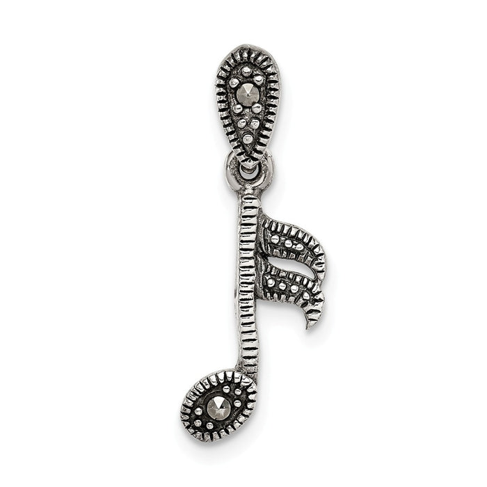 Million Charms 925 Sterling Silver Antiqued Marcasite Music Note Pendant