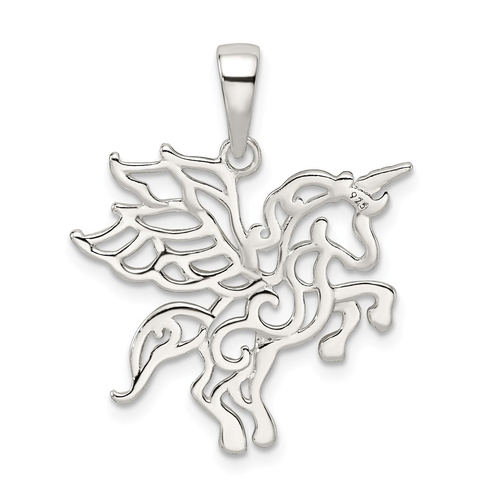 Million Charms 925 Sterling Silver Diamond-Cut Unicorn Pendant