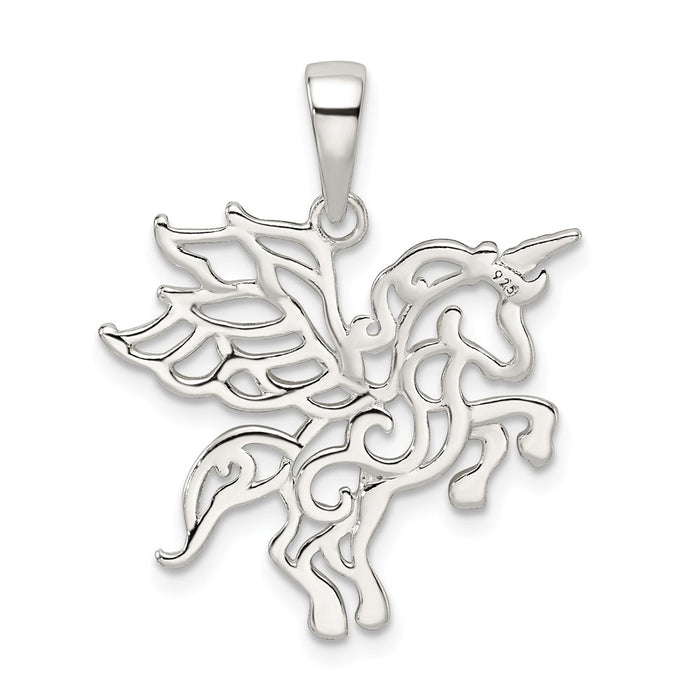Million Charms 925 Sterling Silver Diamond-Cut Unicorn Pendant