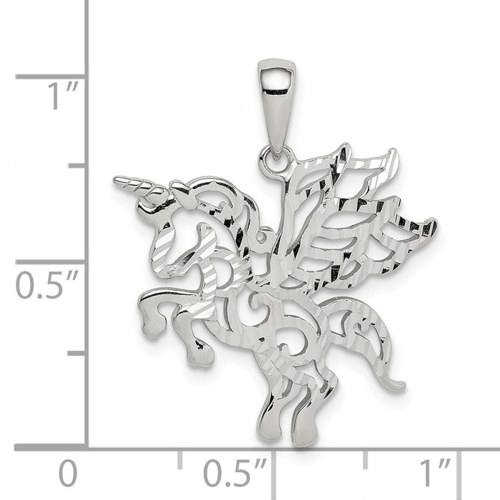 Million Charms 925 Sterling Silver Diamond-Cut Unicorn Pendant