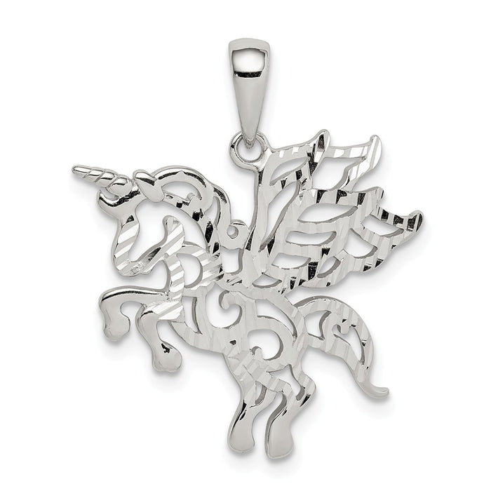 Million Charms 925 Sterling Silver Diamond-Cut Unicorn Pendant