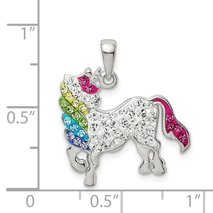 Million Charms 925 Sterling Silver Multi-Colored Preciosa Crystal Unicorn Pendant