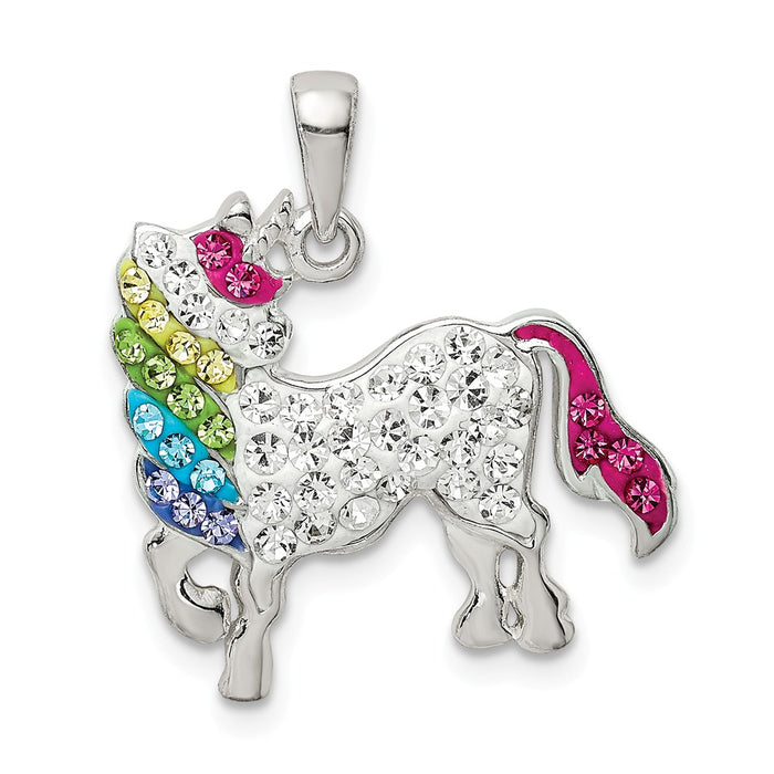 Million Charms 925 Sterling Silver Multi-Colored Preciosa Crystal Unicorn Pendant
