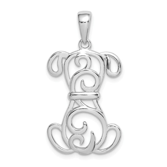 Million Charms 925 Sterling Silver Rhodium-plated Plated Dog Pendant