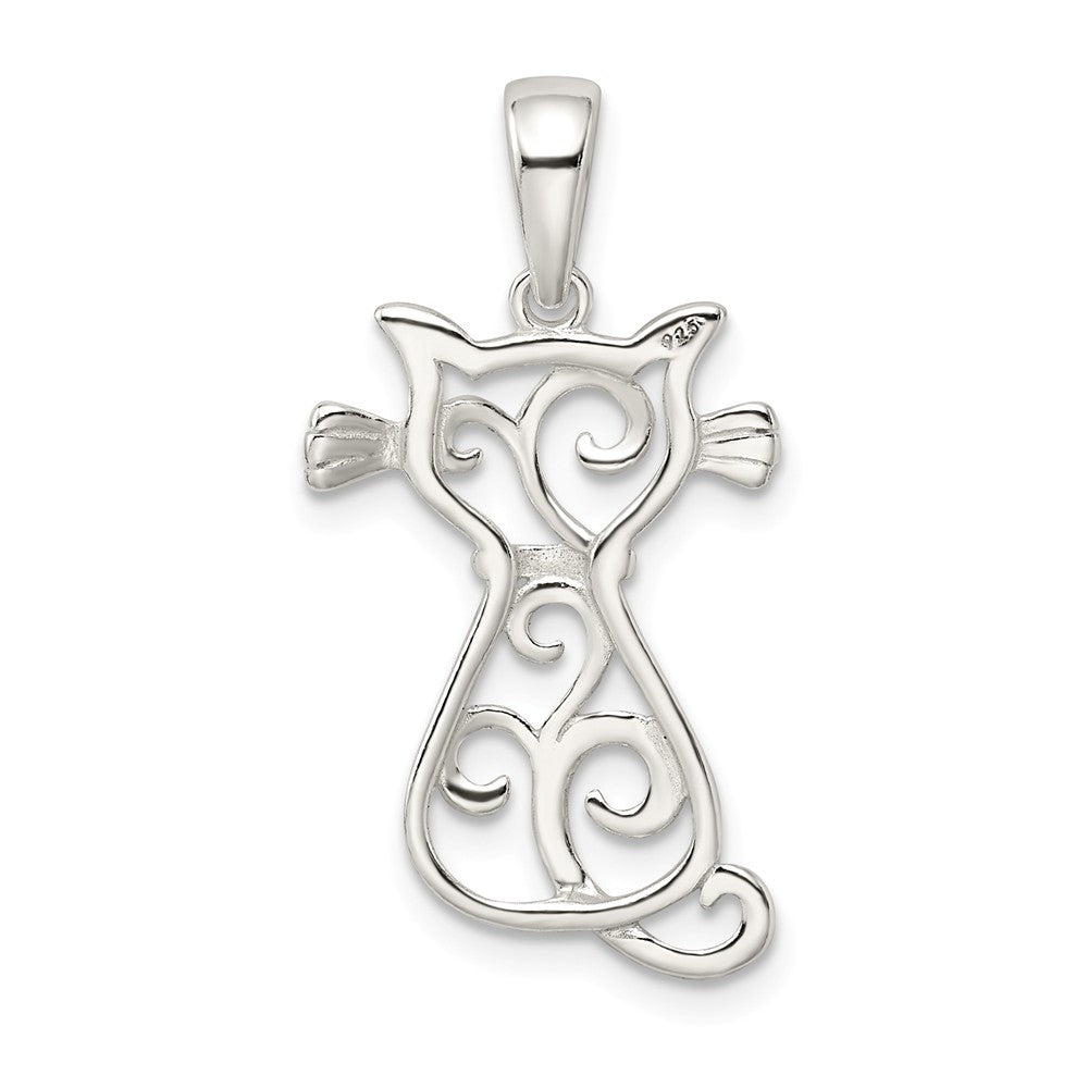 Million Charms 925 Sterling Silver Diamond-Cut Cat Pendant