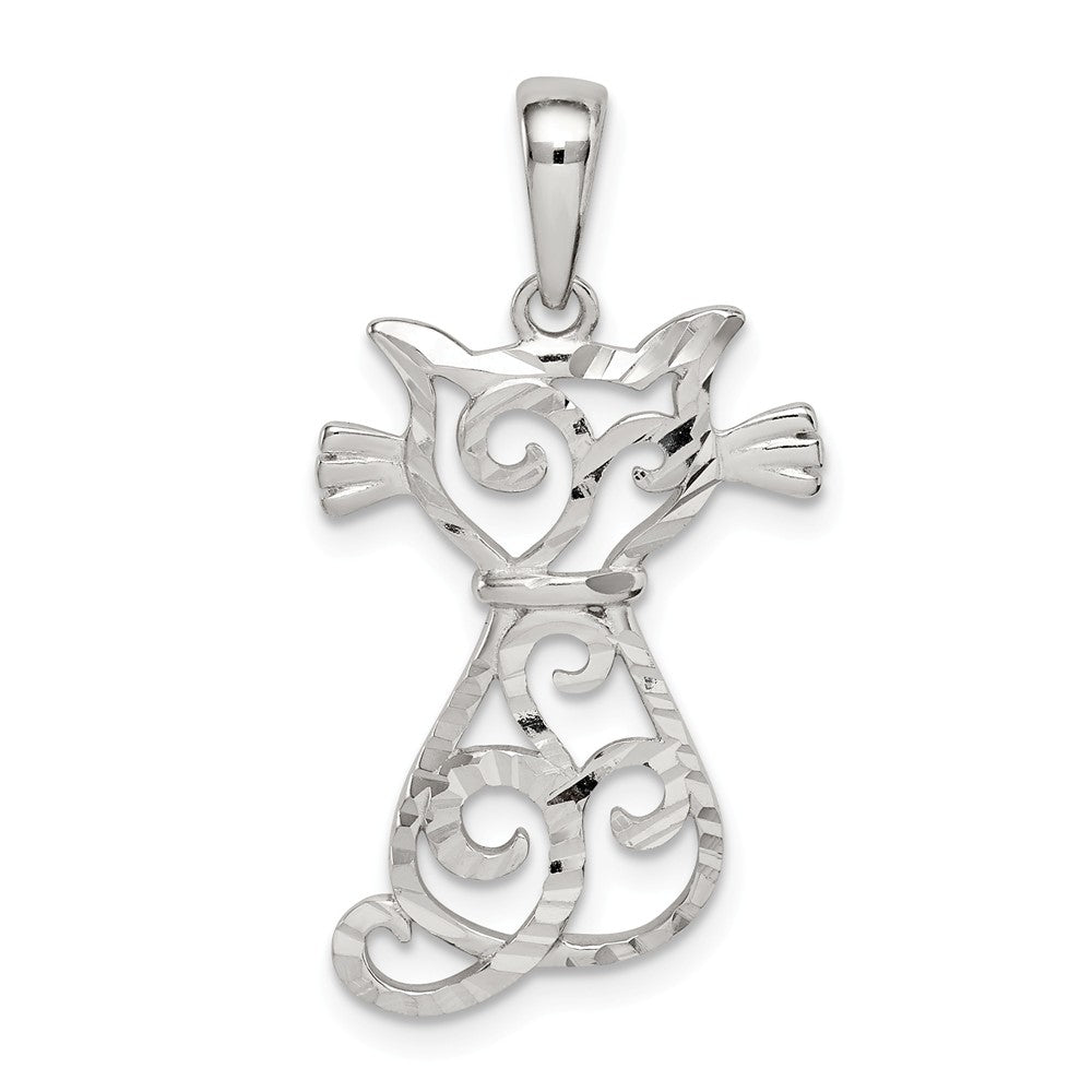 Million Charms 925 Sterling Silver Diamond-Cut Cat Pendant