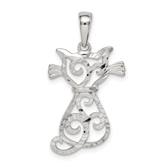 Million Charms 925 Sterling Silver Diamond-Cut Cat Pendant