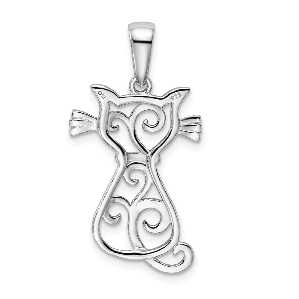 Million Charms 925 Sterling Silver Rhodium-plated Plated Cat Pendant