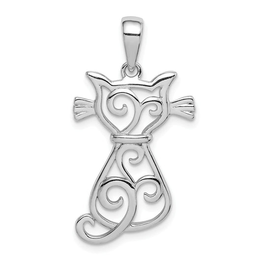 Million Charms 925 Sterling Silver Rhodium-plated Plated Cat Pendant