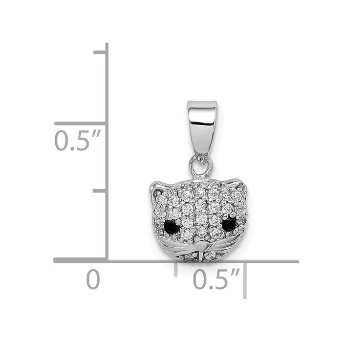 Million Charms 925 Sterling Silver Rhodium-Plated (Cubic Zirconia) CZ Cat Pendant