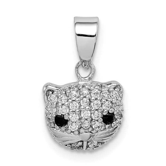 Million Charms 925 Sterling Silver Rhodium-Plated (Cubic Zirconia) CZ Cat Pendant