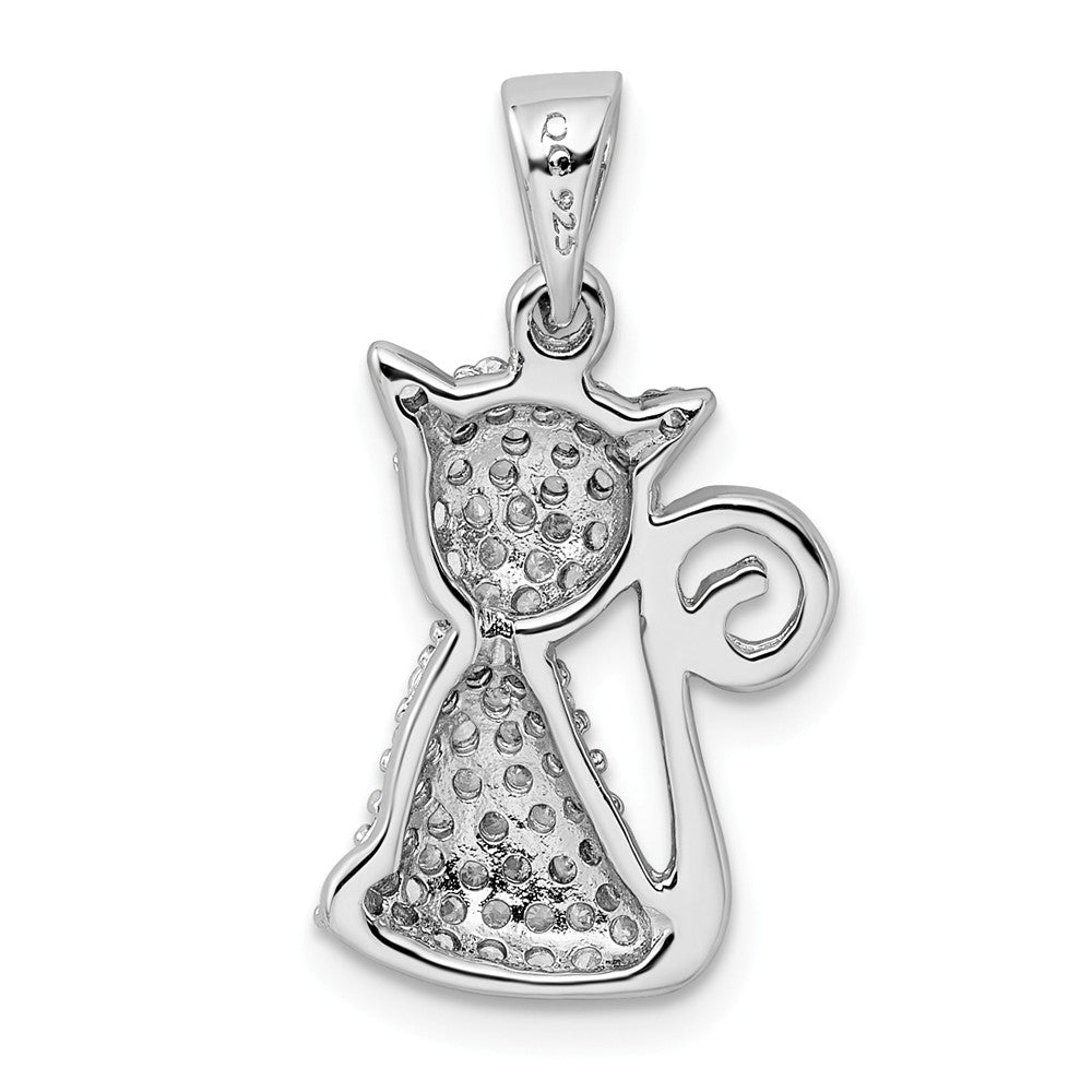 Million Charms 925 Sterling Silver Rhodium-Plated (Cubic Zirconia) CZ Cat Pendant