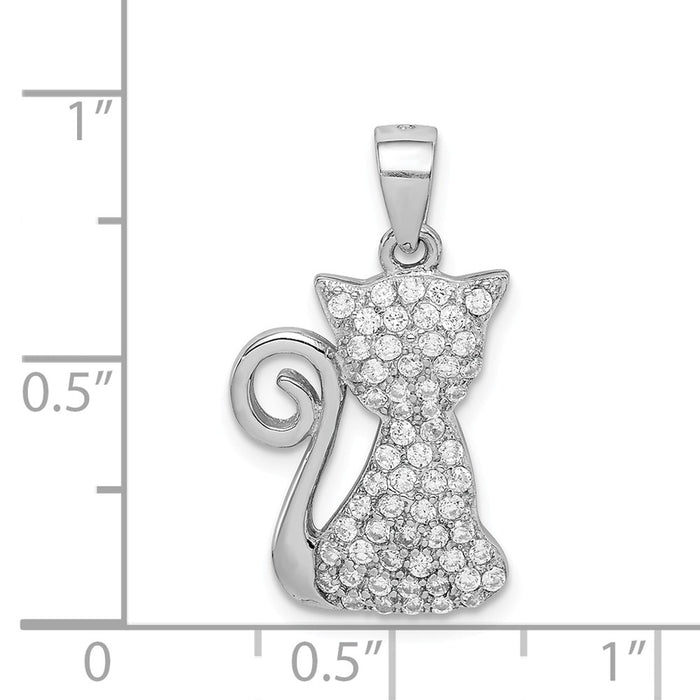 Million Charms 925 Sterling Silver Rhodium-Plated (Cubic Zirconia) CZ Cat Pendant
