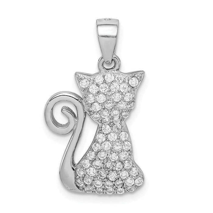 Million Charms 925 Sterling Silver Rhodium-Plated (Cubic Zirconia) CZ Cat Pendant