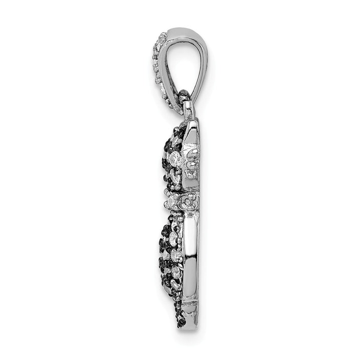 Million Charms 925 Sterling Silver Rhodium-Plated & Antiqued (Cubic Zirconia) CZ Cat Pendant