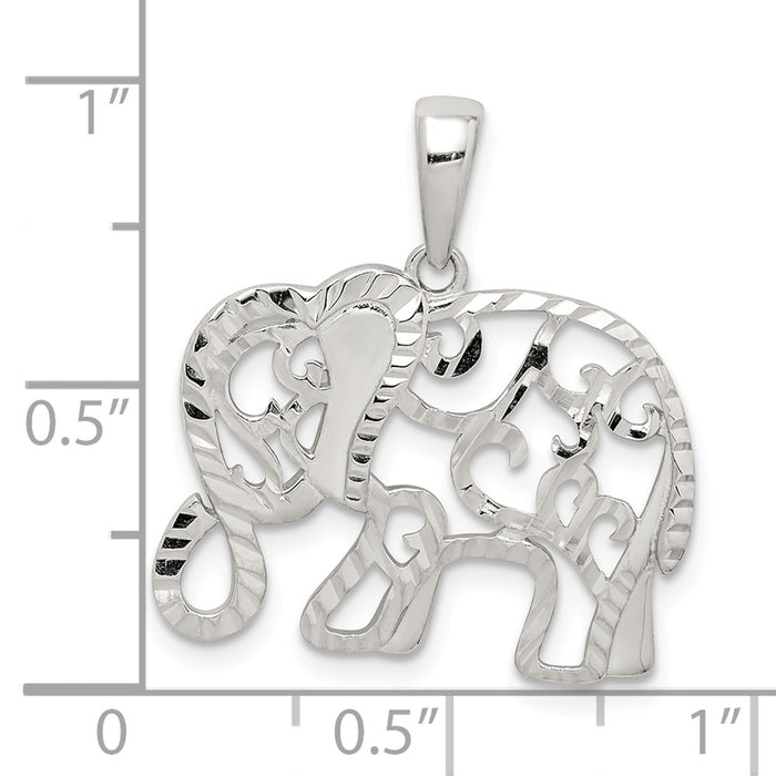 Million Charms 925 Sterling Silver Diamond-Cut Elephant Pendant