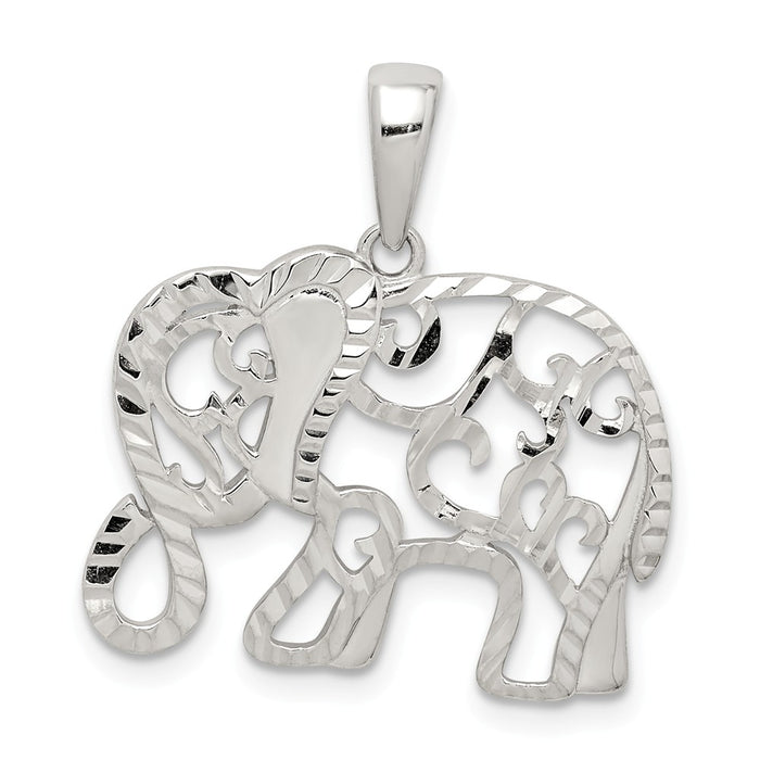 Million Charms 925 Sterling Silver Diamond-Cut Elephant Pendant