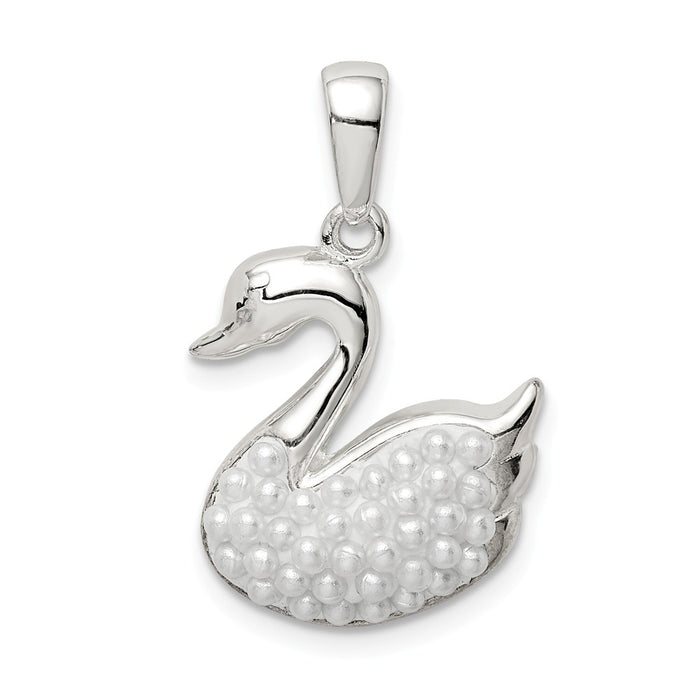 Million Charms 925 Sterling Silver Imitation Pearl Swan Pendant