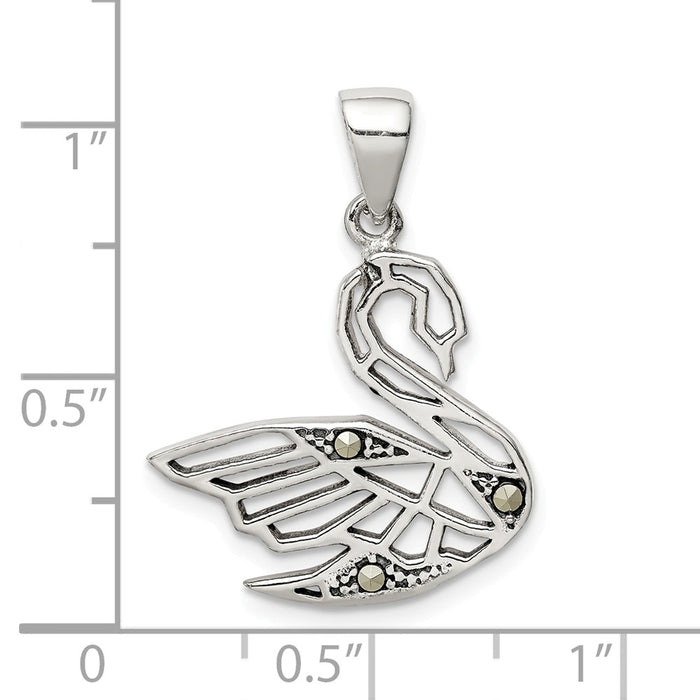 Million Charms 925 Sterling Silver Antiqued Marcasite Swan Pendant