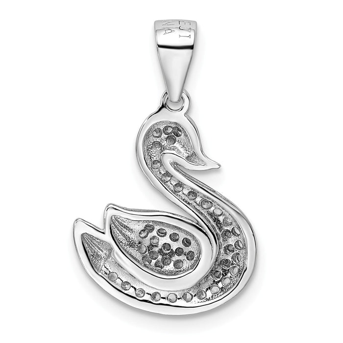 Million Charms 925 Sterling Silver Rhodium-Plated Polished Pave (Cubic Zirconia) CZ Swan Pendant