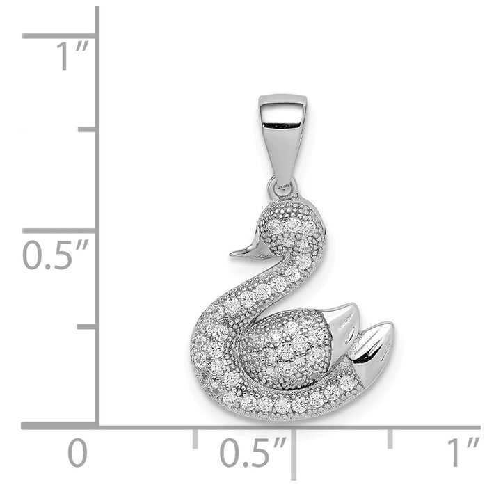 Million Charms 925 Sterling Silver Rhodium-Plated Polished Pave (Cubic Zirconia) CZ Swan Pendant