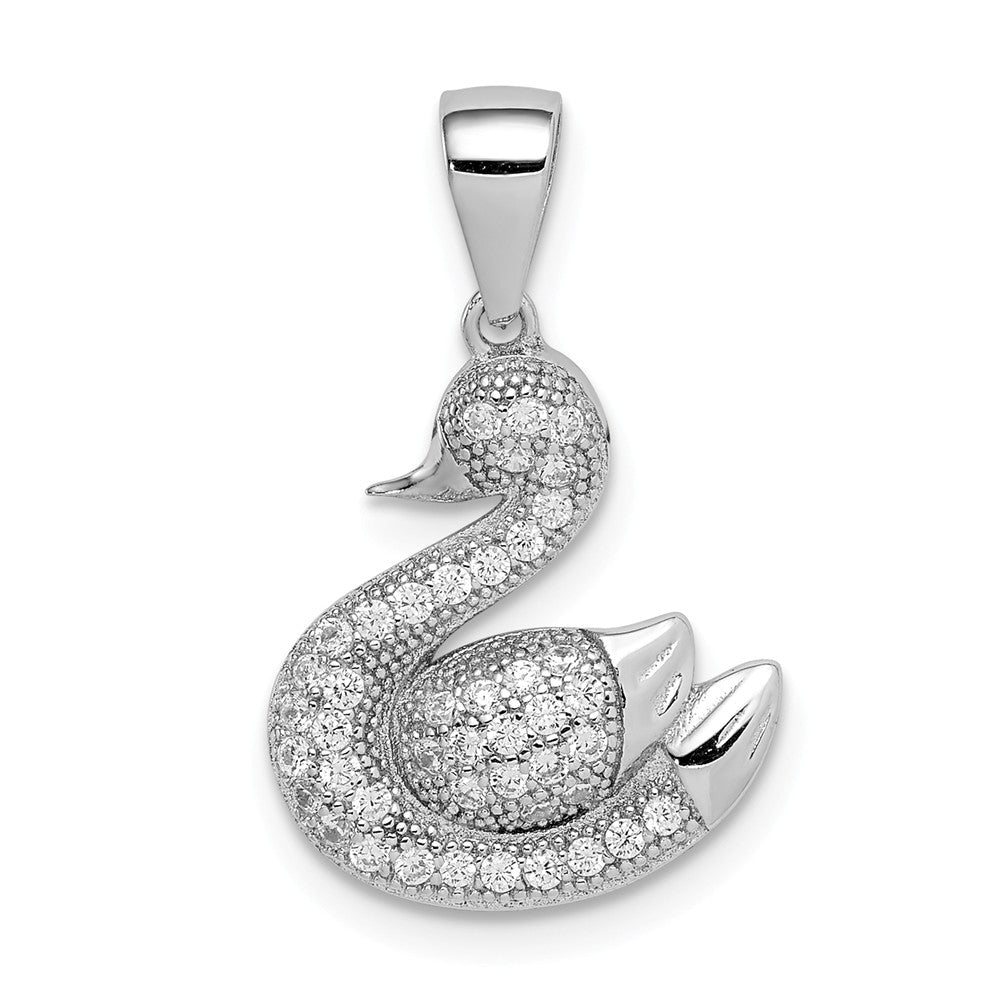 Million Charms 925 Sterling Silver Rhodium-Plated Polished Pave (Cubic Zirconia) CZ Swan Pendant