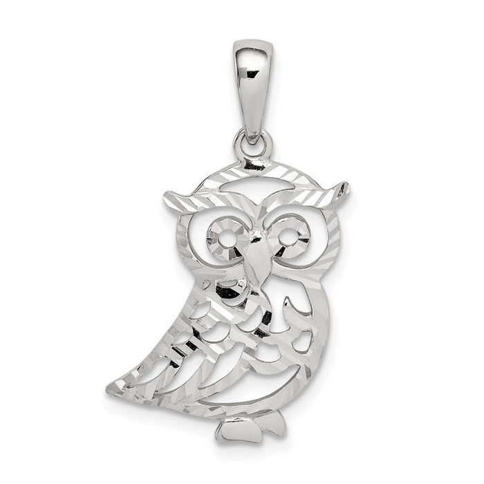 Million Charms 925 Sterling Silver Diamond-Cut Owl Pendant