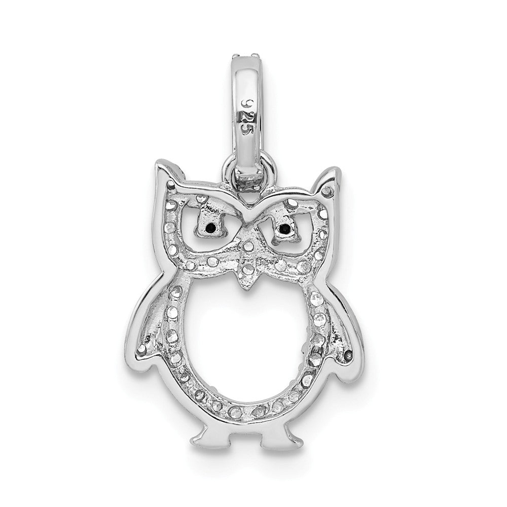 Million Charms 925 Sterling Silver Rhodium-Plated (Cubic Zirconia) CZ Owl Pendant